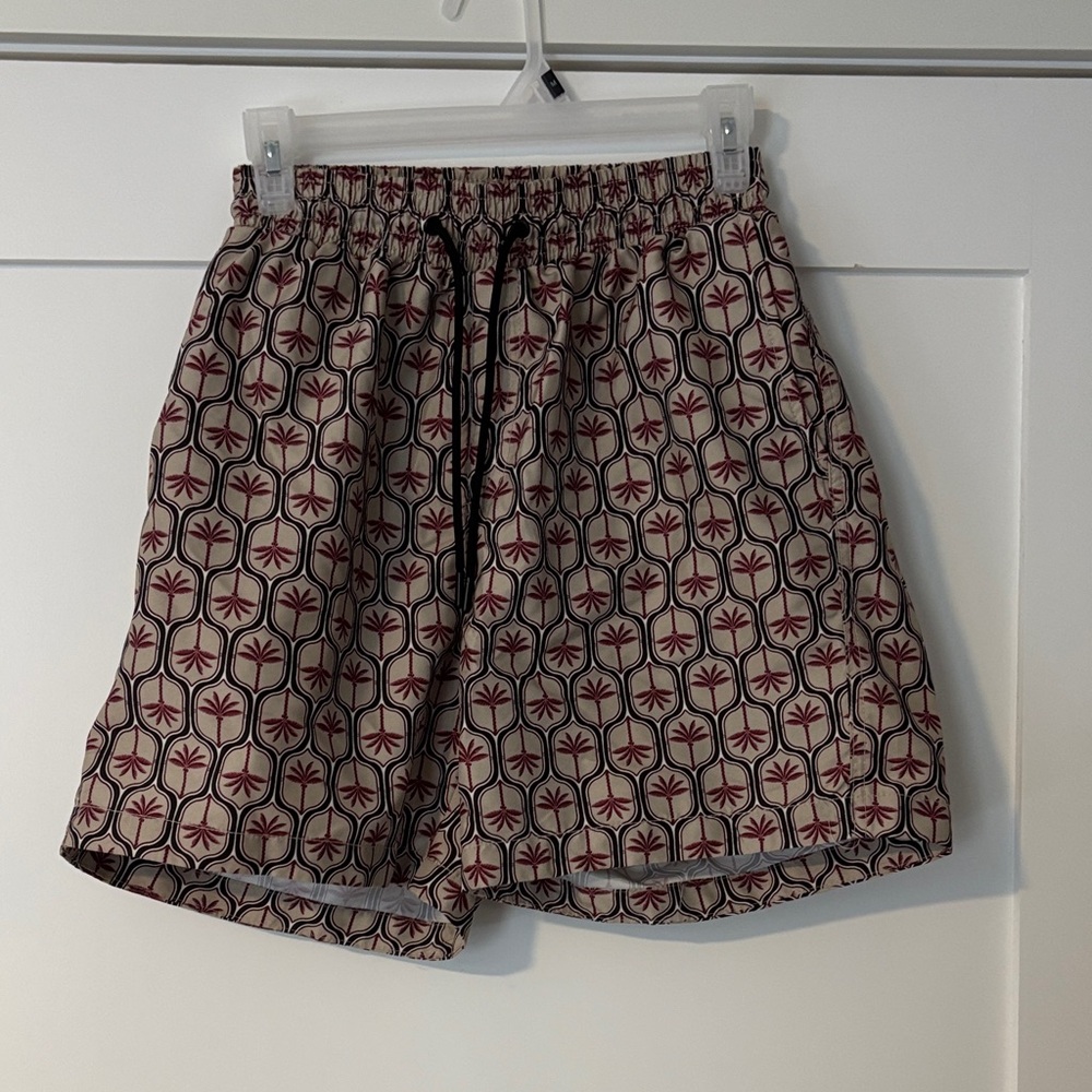 H&M Red and Black Patterned Swim Trunks